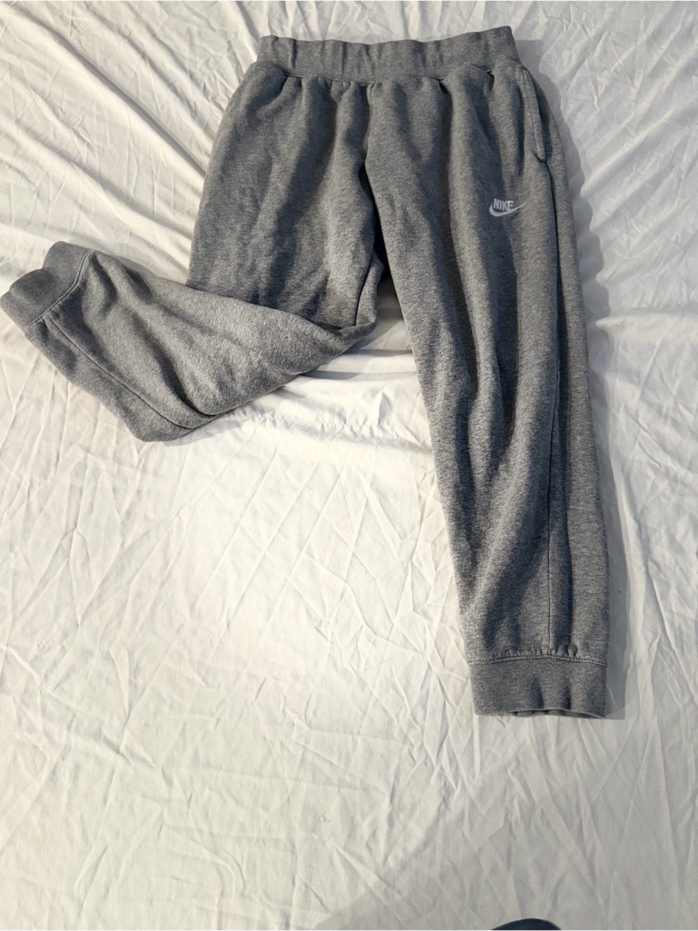 Nike Kids Gray Fleece Joggers with Embroidered Swoosh